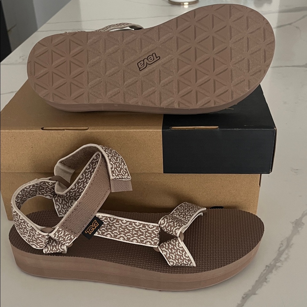 Teva Tan and Cream Patterned Sandals